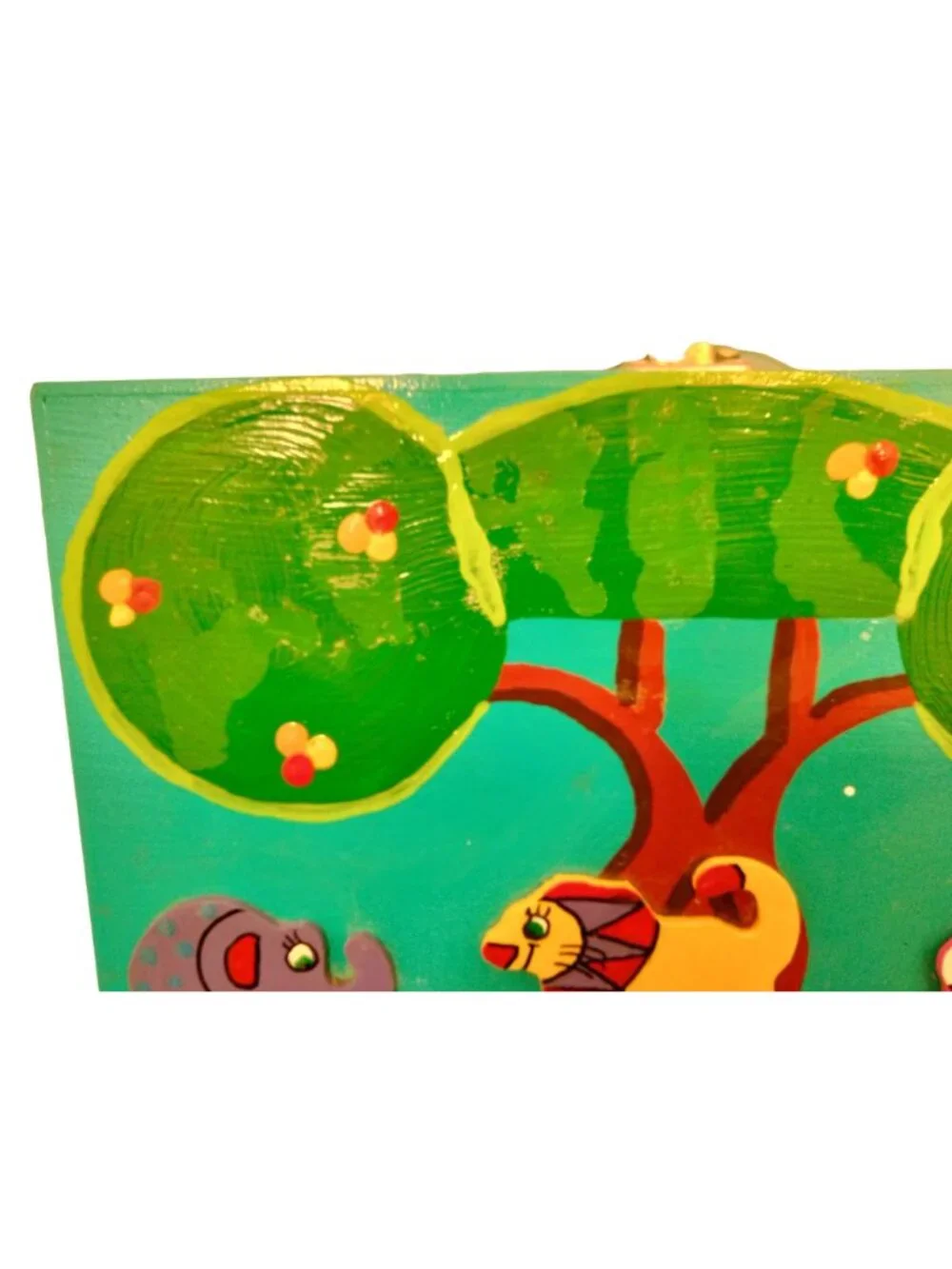 Hand Painted Wood Lunchbox Hippos Storage Box Africa Scene Handmade Blue 3D